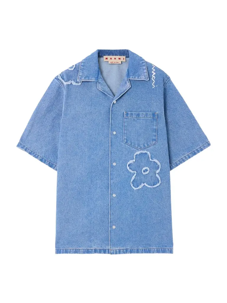 Marni Embroidered Frayed Denim Shirt