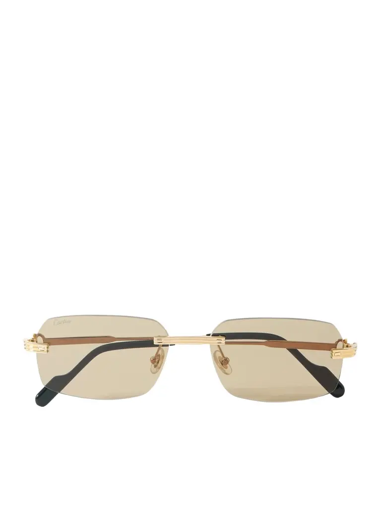 Cartier Eyewear Rimless Rectangular-Frame Gold-Tone Sunglasses - Men