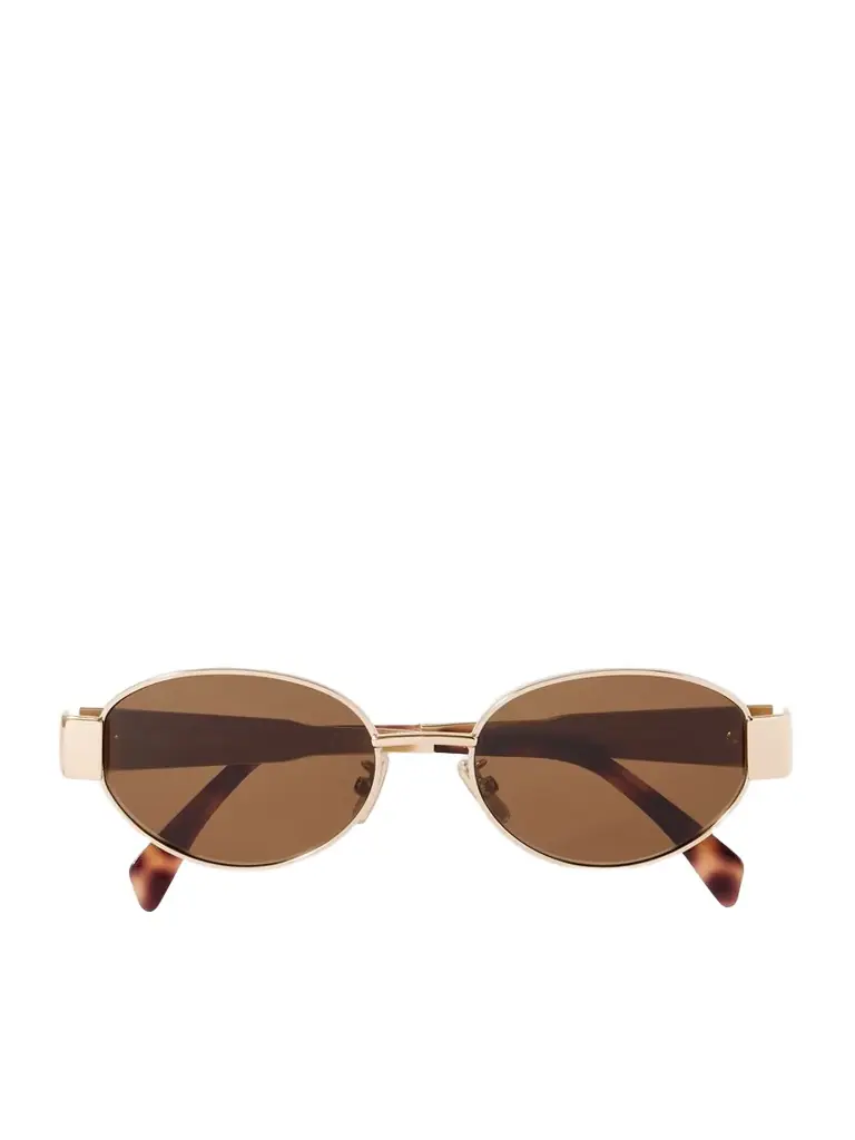 CELINE Eyewear Oval-frame Rose Gold-tone And Tortoiseshell Acetate Sunglasses