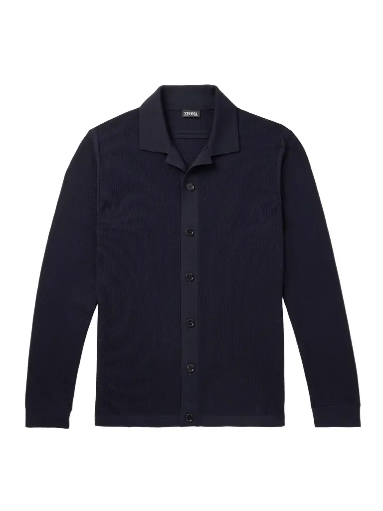 Zegna Camp-Collar Wool-Piqué Cardigan - Men