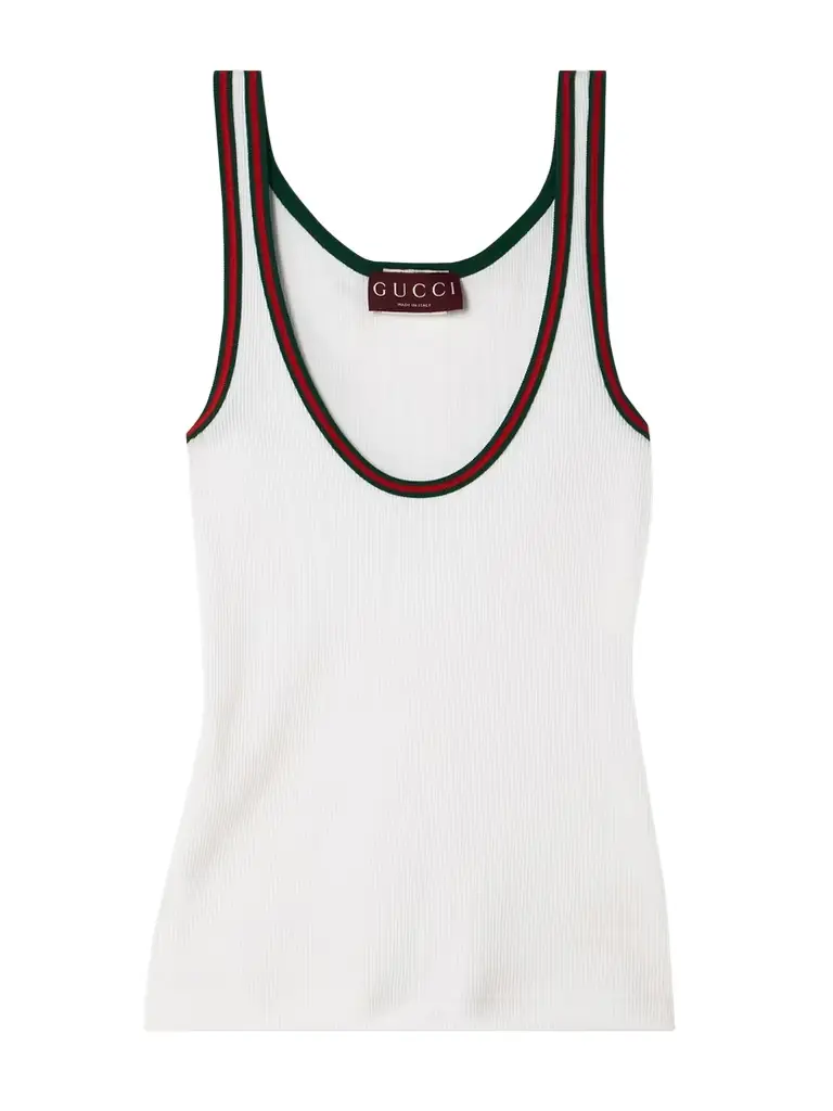 Gucci Webbing-trimmed Ribbed Stretch-cotton Jersey Tank