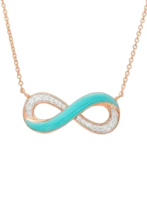 Wish Fine Jewelry 0.15ct Diamond Blue Enamel 14K Gold Infinity Symbol Pendant Necklace
