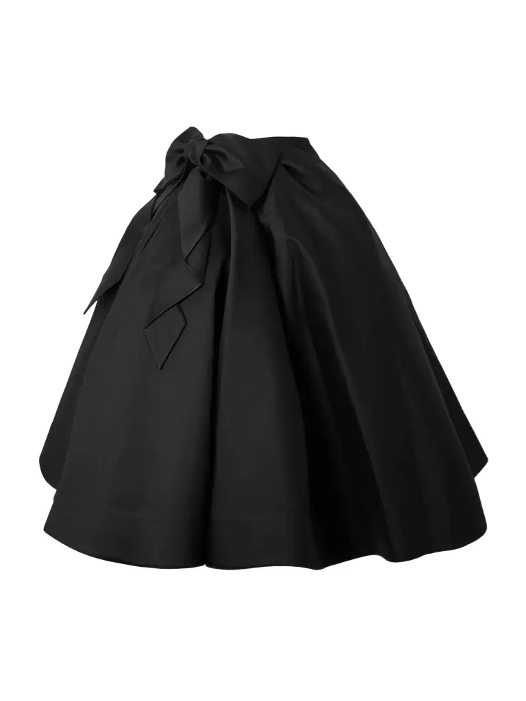 SHUSHU/TONG Bow-embellished Wool And Silk-blend Twill Midi Skirt - Women's Clothing