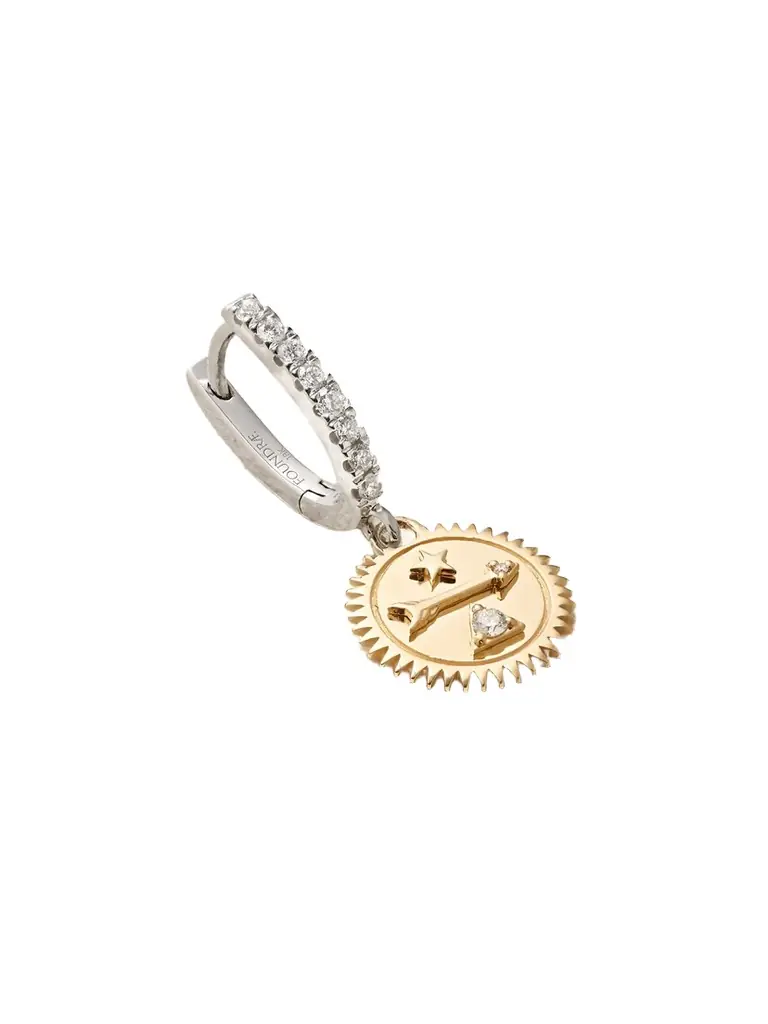 Foundrae Dream Mini Medallion 18-karat White And Yellow Gold Diamond Single Hoop Earring - Women's Jewelry And Watches