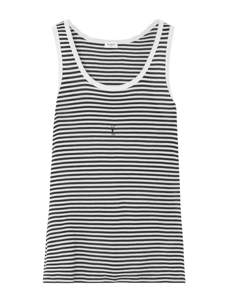 Saint Laurent Embroidered Striped Cotton Tank