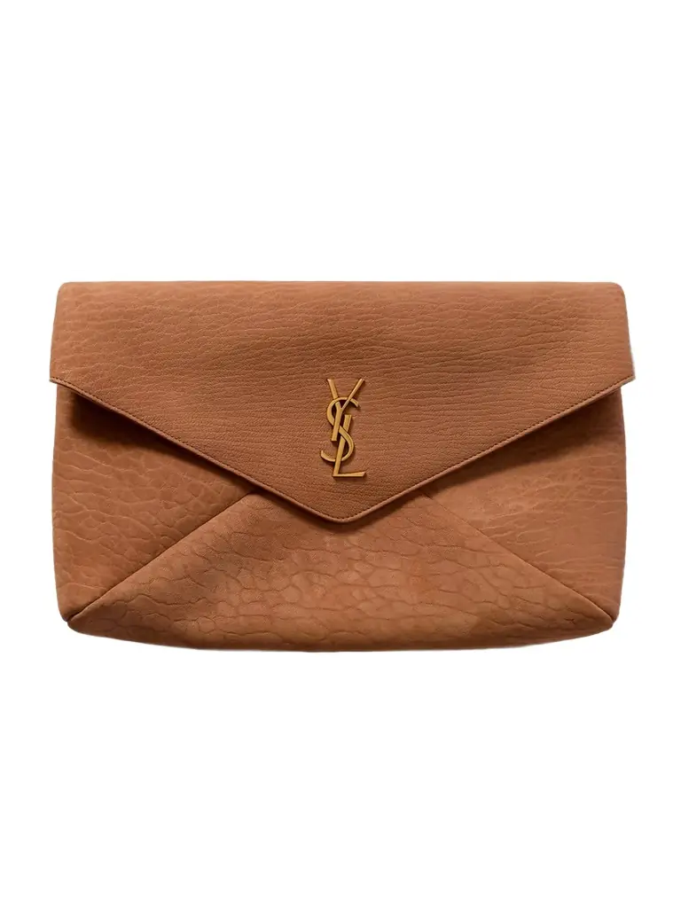 Saint Laurent Cassandre Large Textured-nubuck Clutch