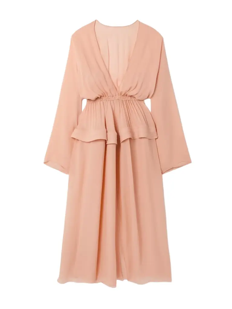 Alaïa Gathered Georgette Peplum Midi Dress