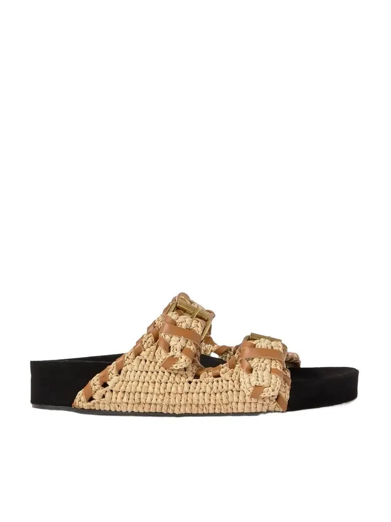 Isabel Marant Lennyo Leather-trimmed Woven Raffia Sandals - Women's Shoes