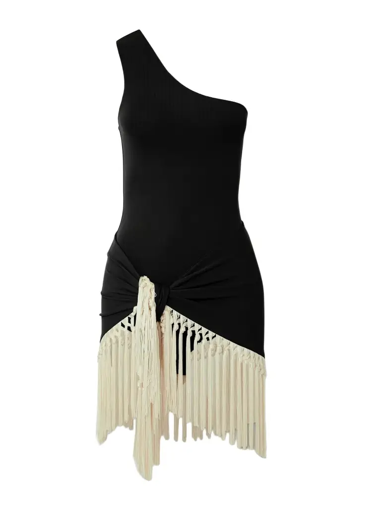 Taller Marmo Yacare One-shoulder Swimsuit And Fringed Pareo Set