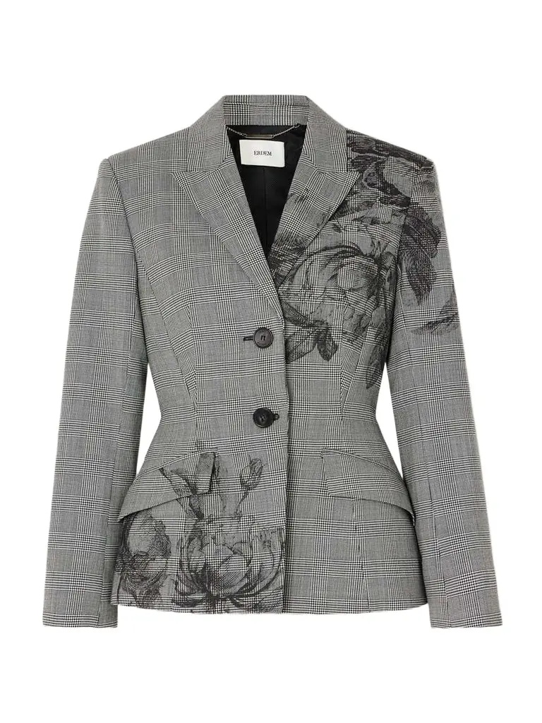 Erdem Violetta Prince Of Wales Floral-print Woven Blazer - Women's Clothing