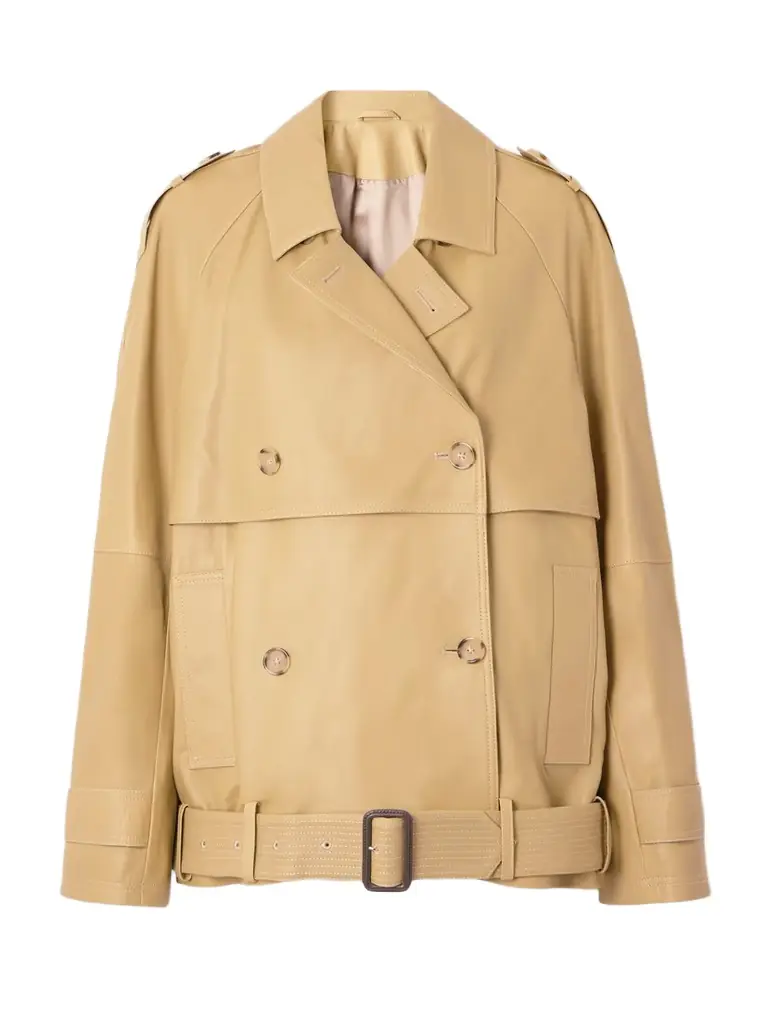 TOTEME Double-breasted Belted Layered Leather Jacket