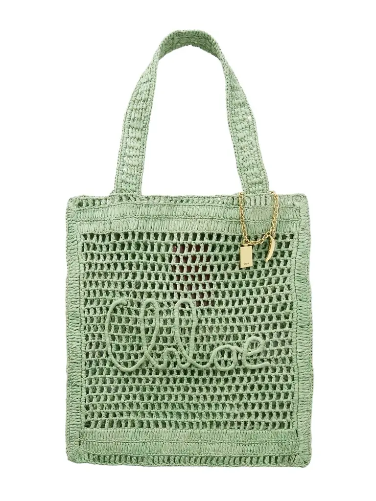 Chloé Summer Banana Embellished Crocheted Embroidered Raffia-like Tote