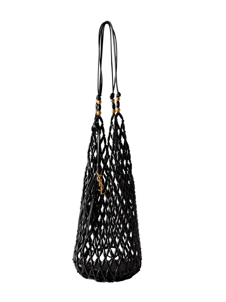 Saint Laurent Leather-trimmed Beaded Wood Tote - Women's Bags