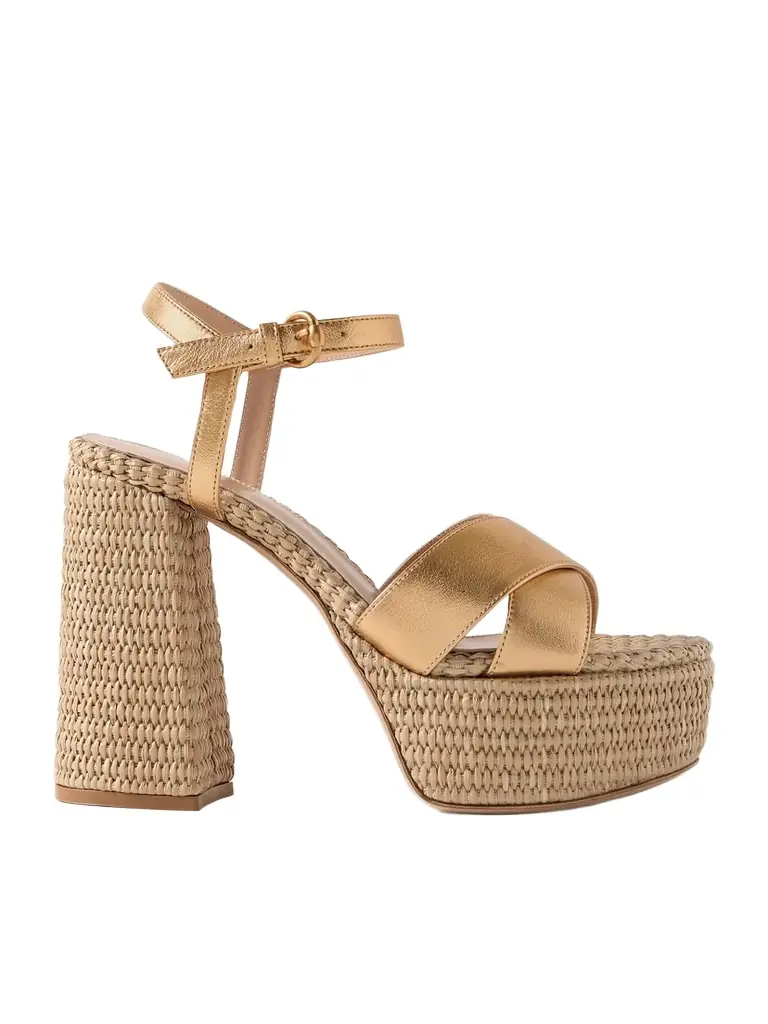 Gianvito Rossi Bebe 130 Metallic Leather Espadrille Platform Sandals