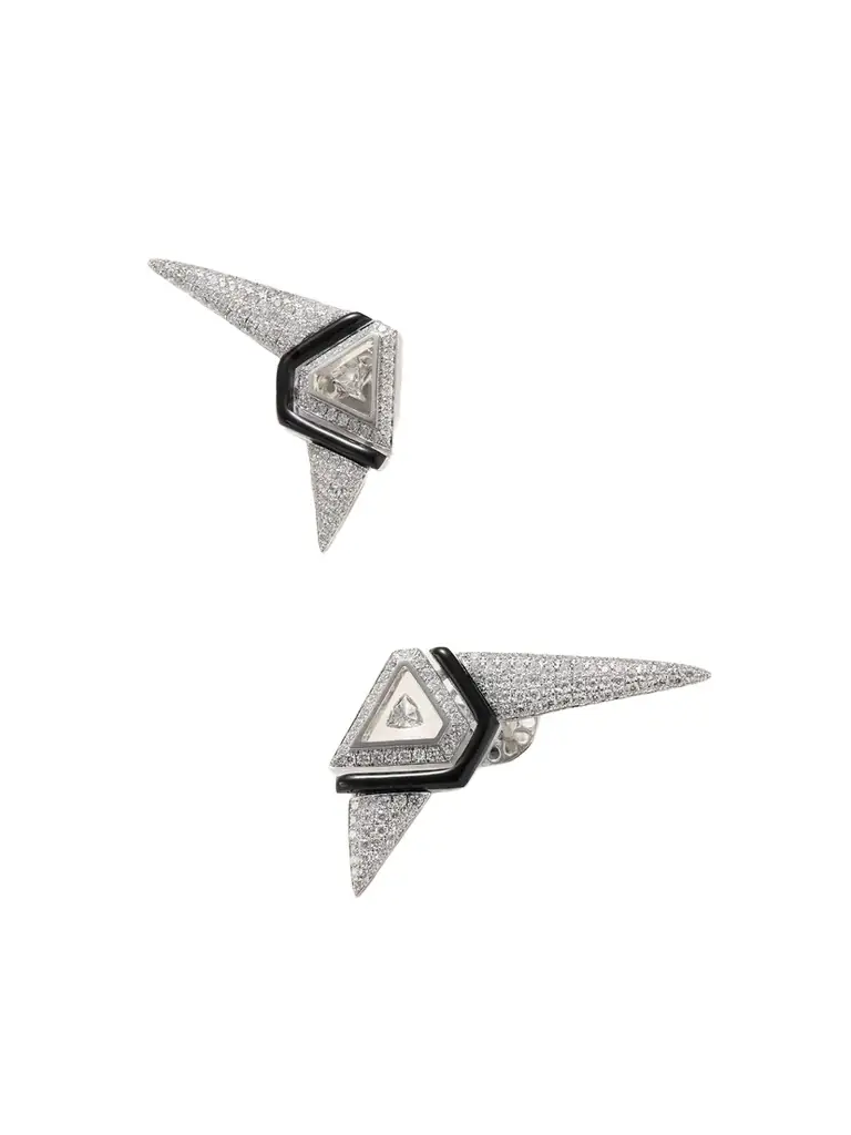 Nikos Koulis Universe 18-karat White Gold, Diamond And Enamel Earrings