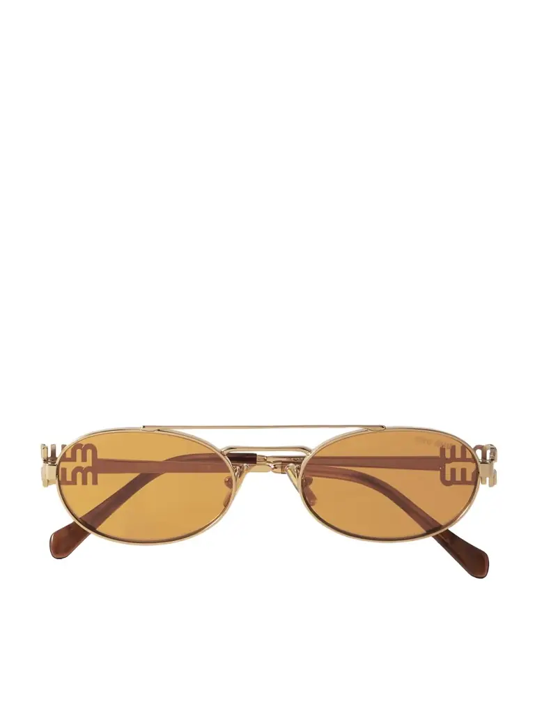 Miu Miu Eyewear Oval-frame Gold-tone Sunglasses