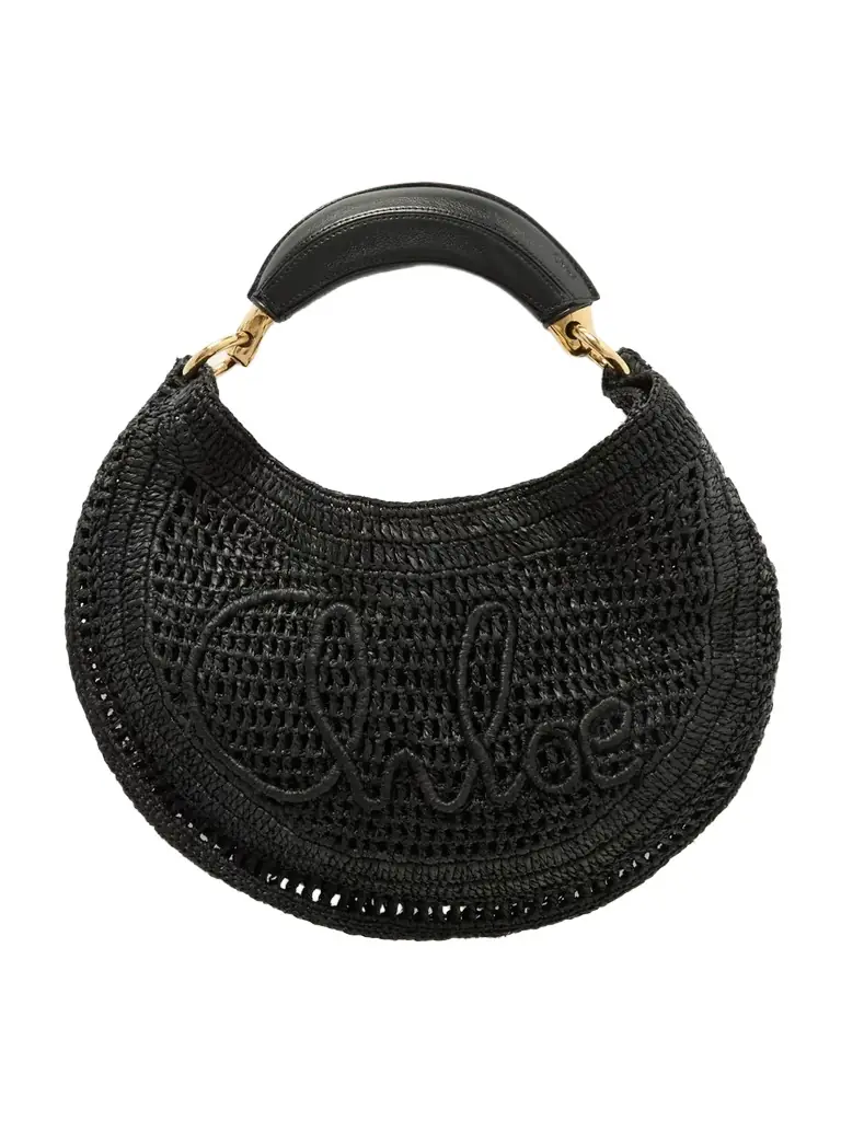 Chloé Summer Banana Leather-trimmed Embroidered Raffia Tote