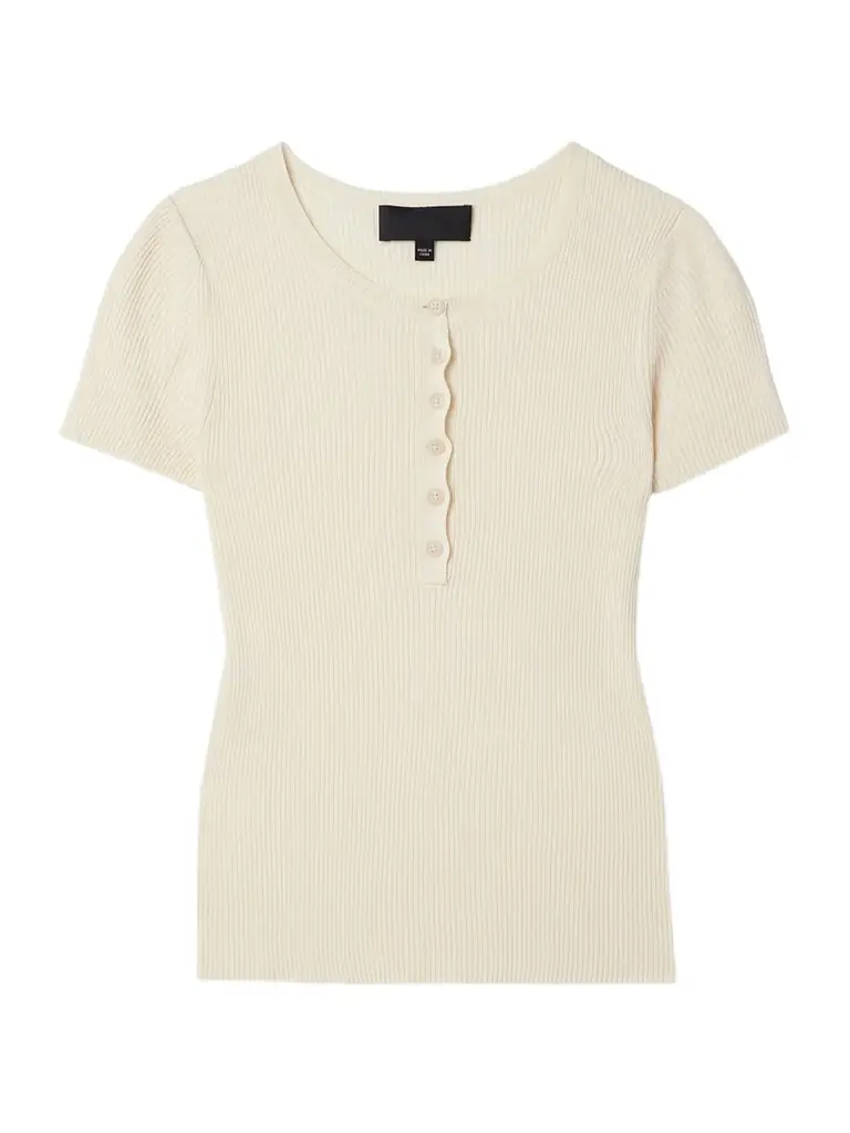Nili Lotan Francene Ribbed Silk Henley T-shirt