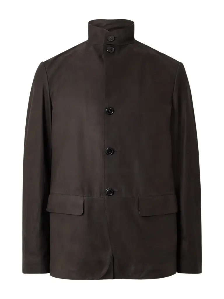 Zegna Nehru-Collar Nubuck Jacket - Men
