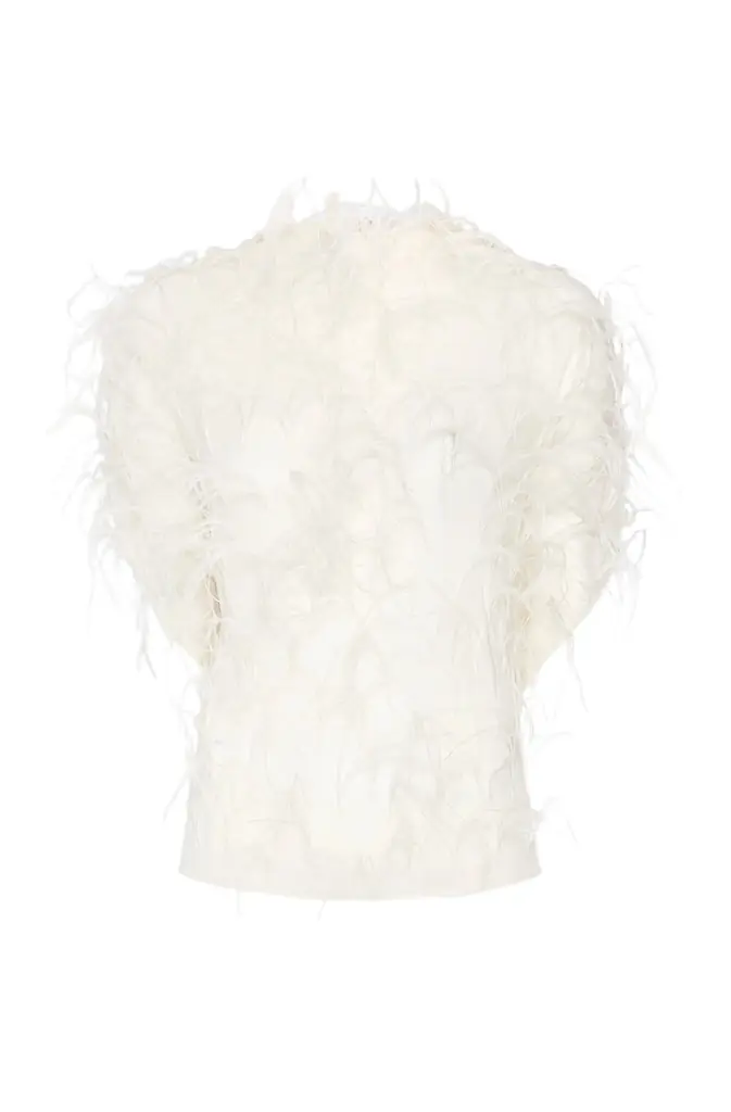 LAPOINTE Lightweight Georgette Cape Tee With Feathers
