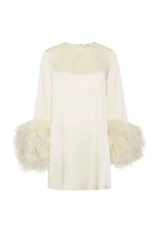 LAPOINTE Satin Dress With Feathers