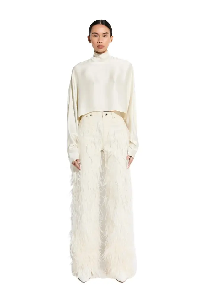LAPOINTE Stretch Cotton Twill Slouchy Pant With Feathers