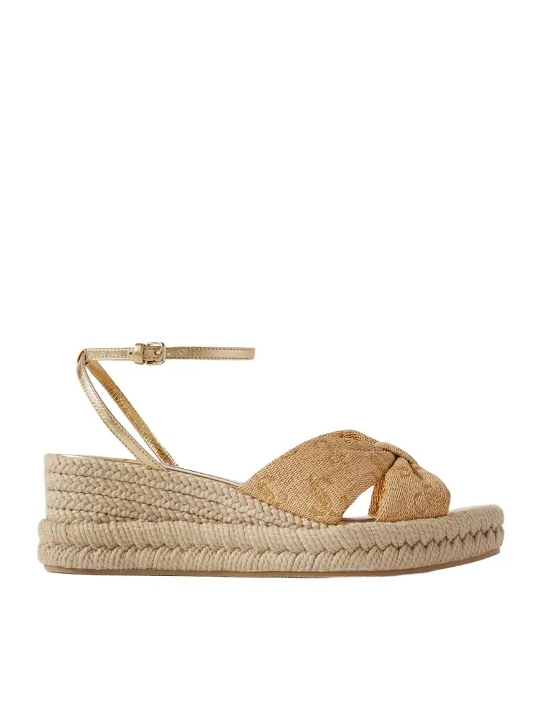 Jimmy Choo Aella 60 Raffia-jacquard And Leather Wedge Sandals