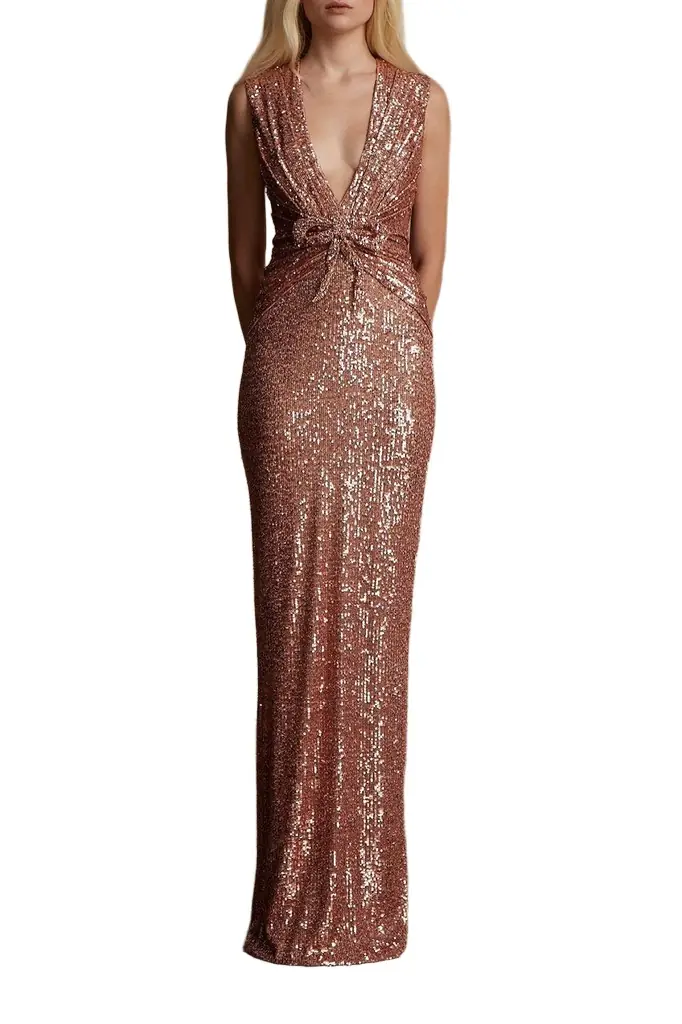 PAMELLA ROLAND Sleeveless Deep V Gown