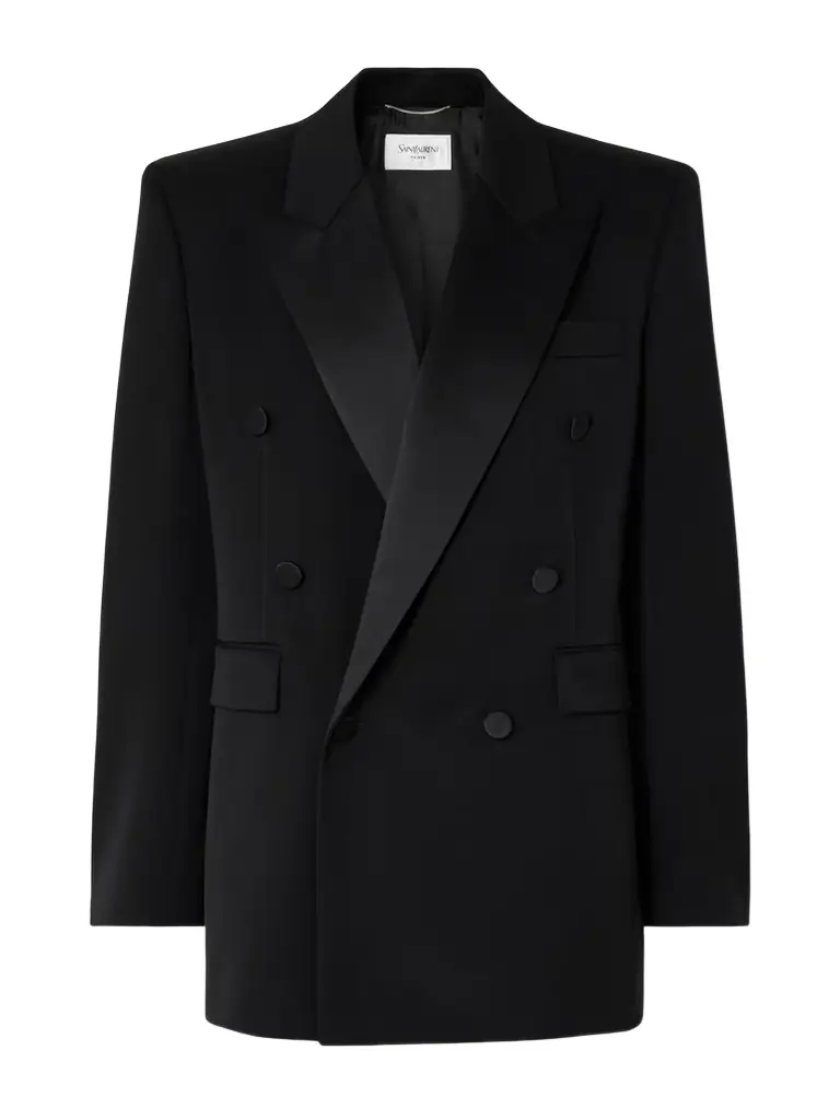 Saint Laurent Double-breasted Satin-trimmed Wool Blazer