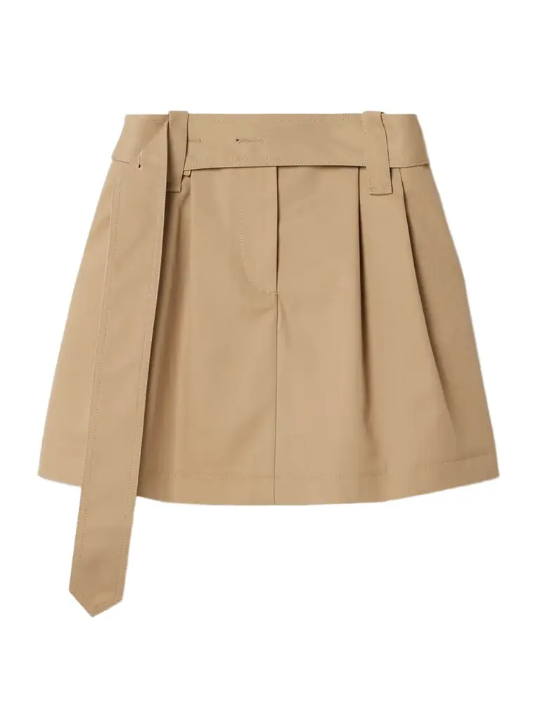 Moncler Belted Pleated Twill Mini Skirt