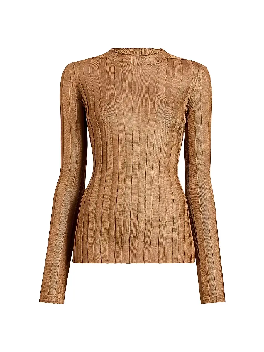 Khaite Women's Cosette Ribbed Satin Top - Almond