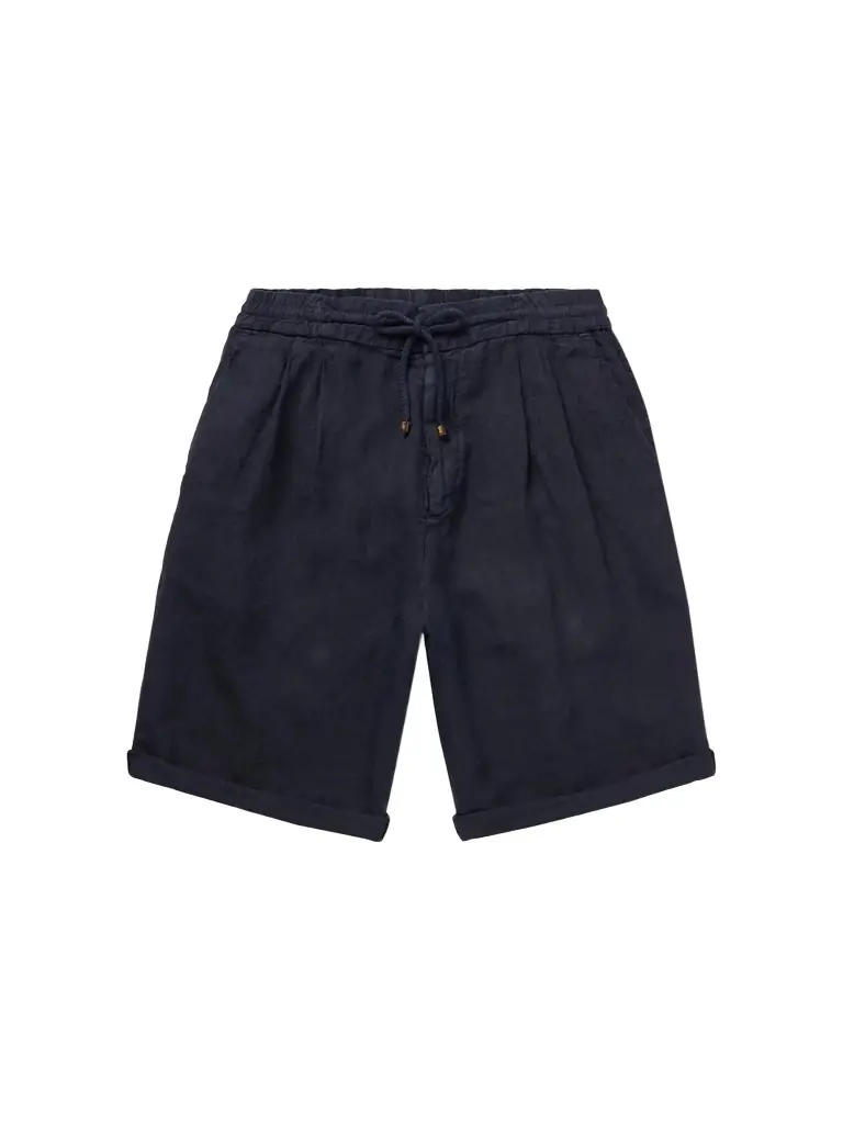 Straight-Leg Pleated Linen Drawstring Bermuda Shorts - Men
