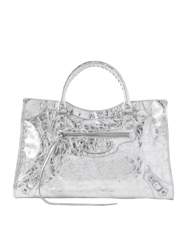 Balenciaga Le City Medium Metallic Textured-leather Tote
