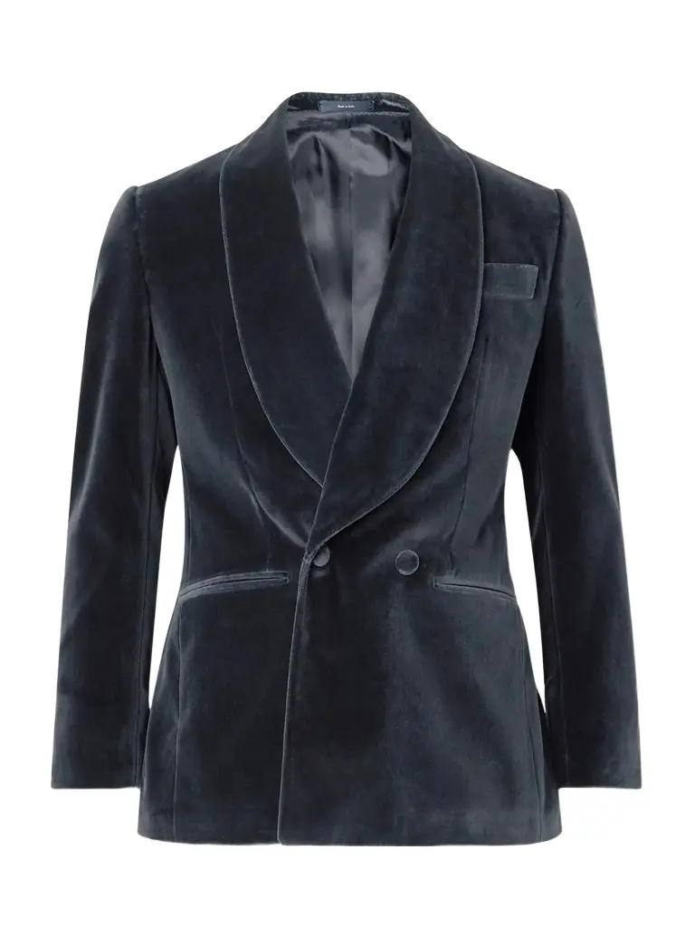 Thom Sweeney Shawl-Lapel Double-Breasted Cotton-Velvet Tuxedo Jacket - Men