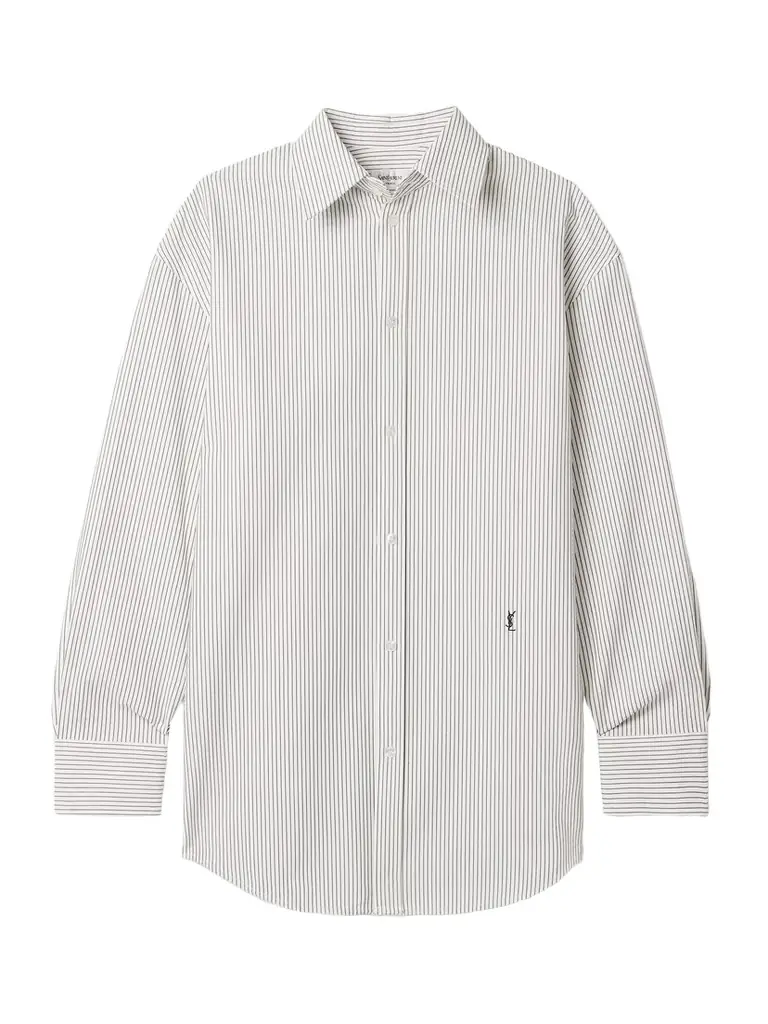 Saint Laurent Embroidered Striped Cotton Shirt