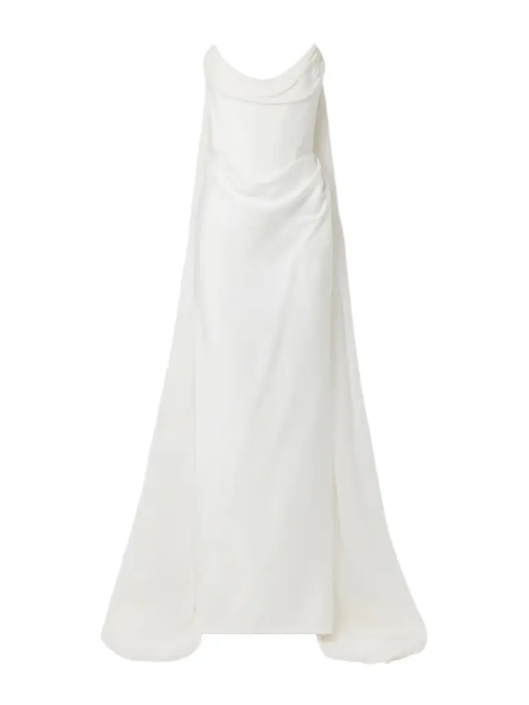 Vivienne Westwood Galaxy Cape-effect Strapless Organic Silk Chiffon-trimmed Satin Gown