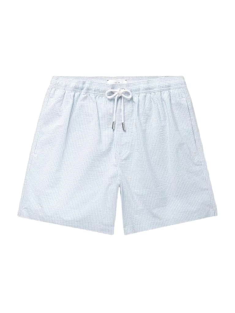 MR P. Straight-Leg Mid-Length Striped Seersucker Swim Shorts - Men