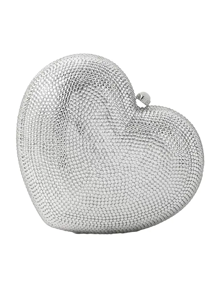 Judith Leiber Couture L'amour Petit Coeur Crystal-embellished Silver-tone Clutch