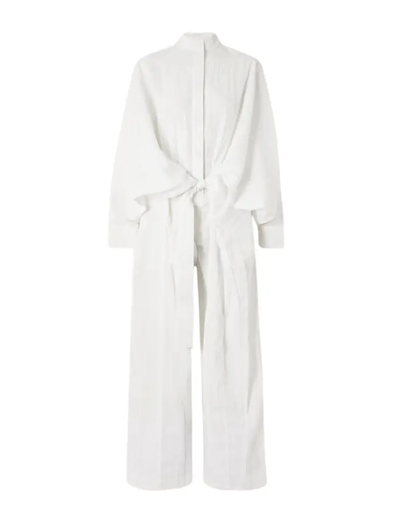 Ferragamo Belted Crinkled-shell Jumpsuit