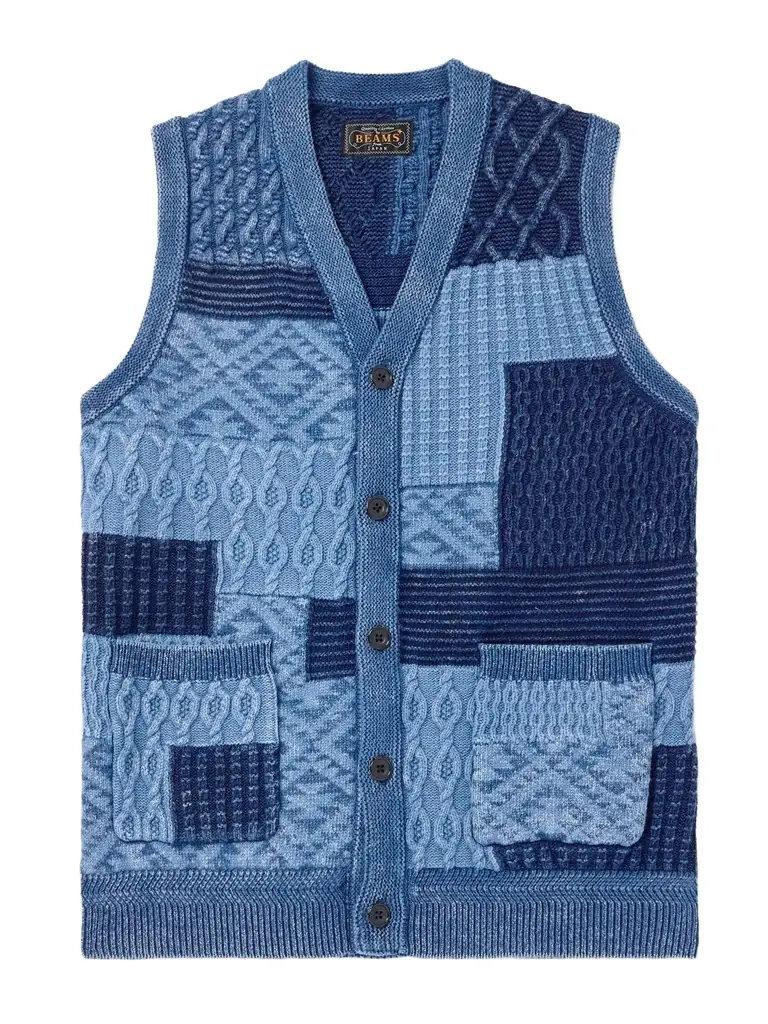 Beams Plus Patchwork Indigo-Dyed Cotton Sweater Vest - Men