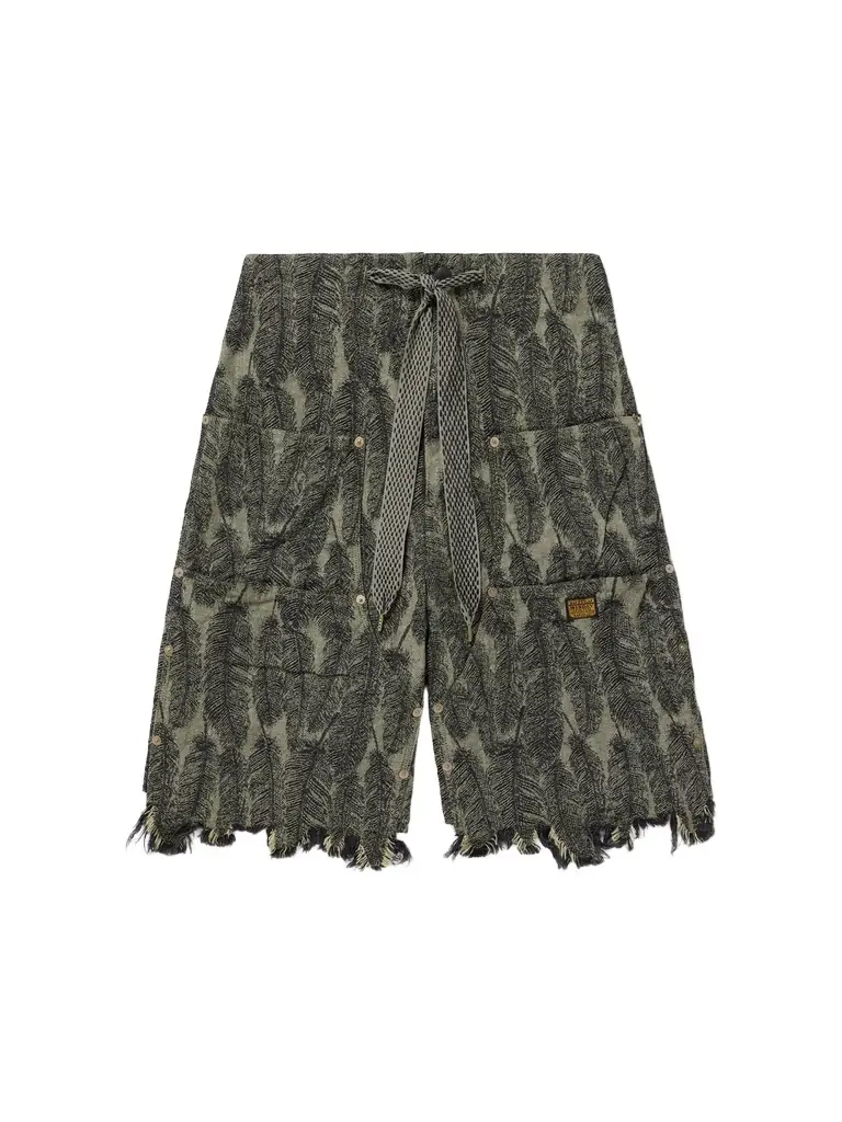 KAPITAL Magpie Straight-Leg Distressed Cotton-Jacquard Drawstring Shorts - Men