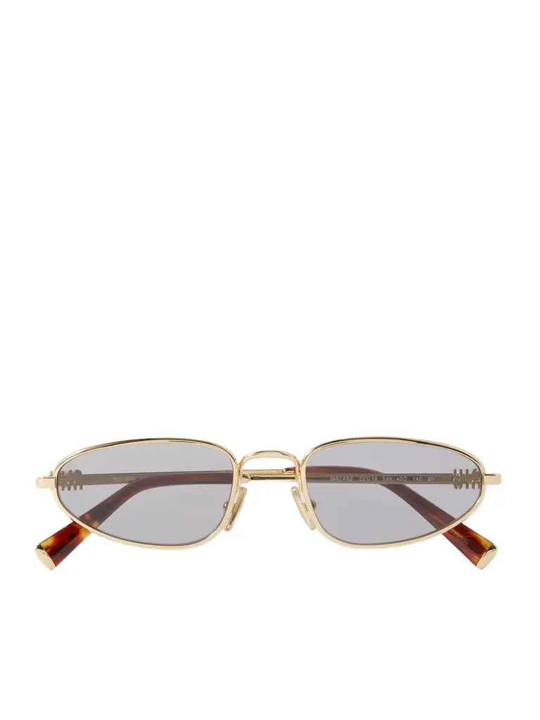 Miu Miu Eyewear Oval-frame Gold-tone Sunglasses
