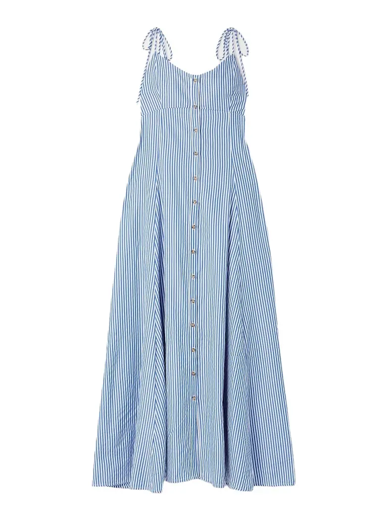 Rosie Assoulin High Garden Pleated Striped Poplin Maxi Dress