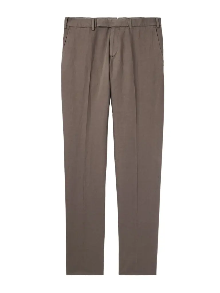 Zegna Slim-Fit Tapered Cotton and Linen-Blend Twill Trousers - Men - Women's Clothing