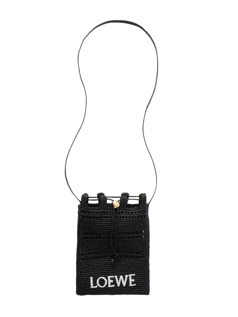 Loewe + Paula's Ibiza Leather-trimmed Embroidered Raffia Shoulder Bag