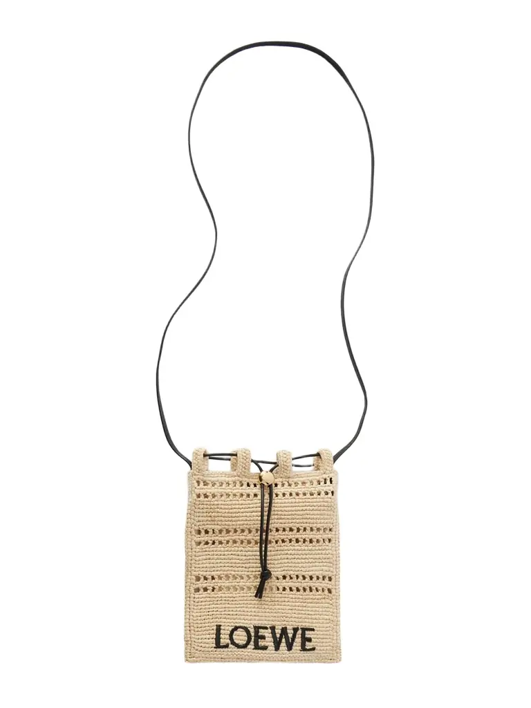 Loewe + Paula's Ibiza Leather-trimmed Embroidered Raffia Shoulder Bag
