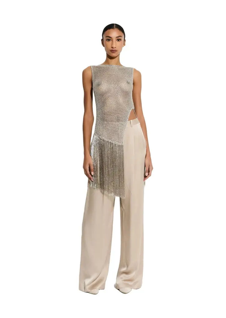 LAPOINTE Metallic Netting Fringe Asymmetric Top