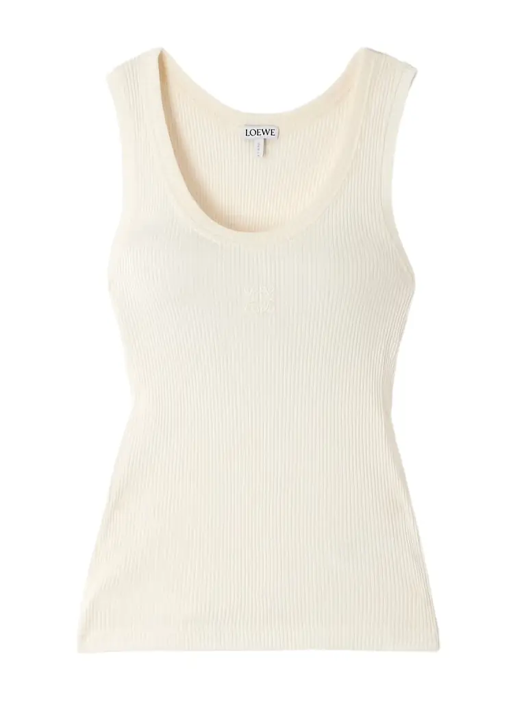 Loewe Anagram Embroidered Ribbed Silk-jersey Tank