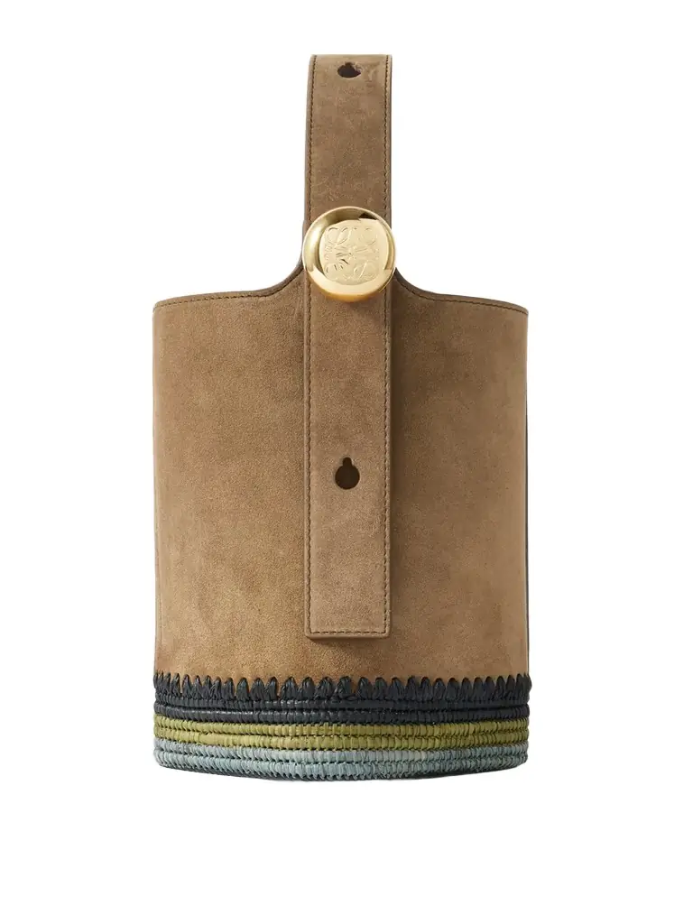 Loewe + Paula's Ibiza Pebble Mini Striped Raffia-trimmed Suede Tote - Women's Bags
