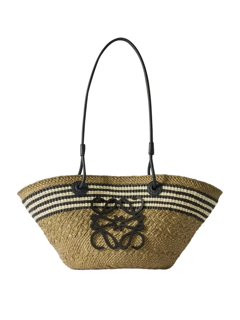 Loewe + Paula's Ibiza Anagram Basket Small Leather-trimmed Striped Raffia Tote
